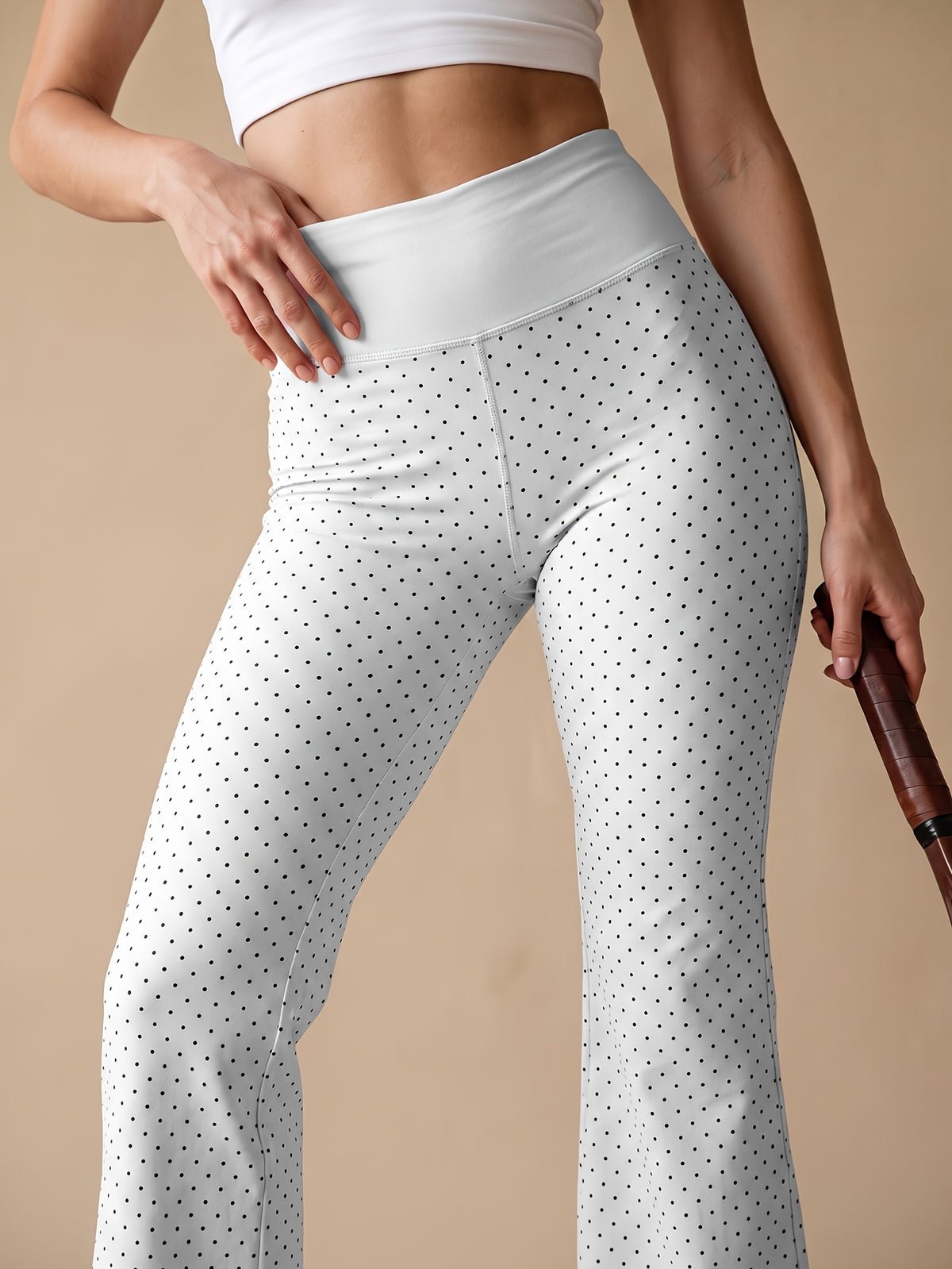 Polka Dot Flare Leggings - White