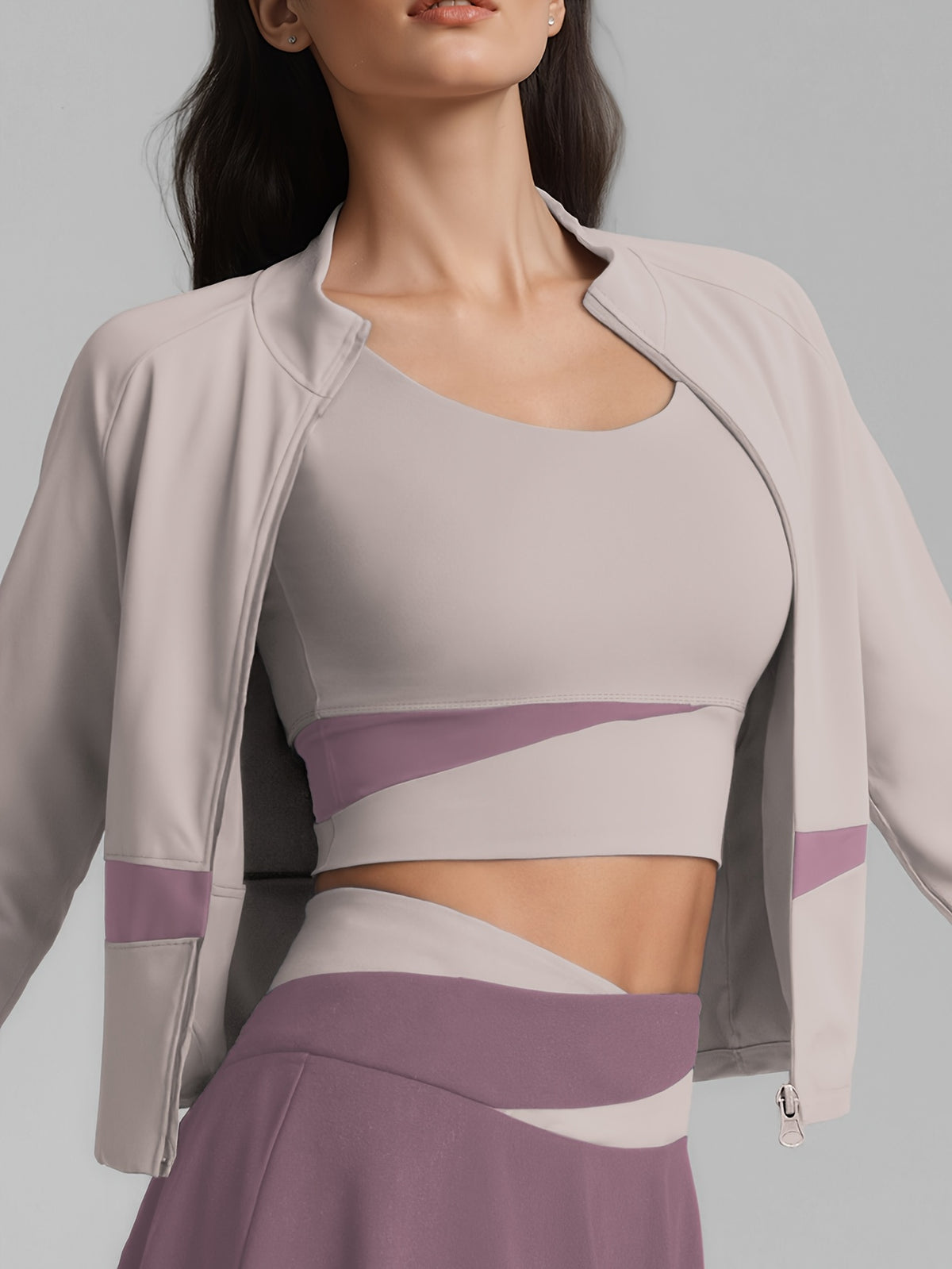 Colour Block Jacket & Skort 3 Piece Set - Light Purple & Purple