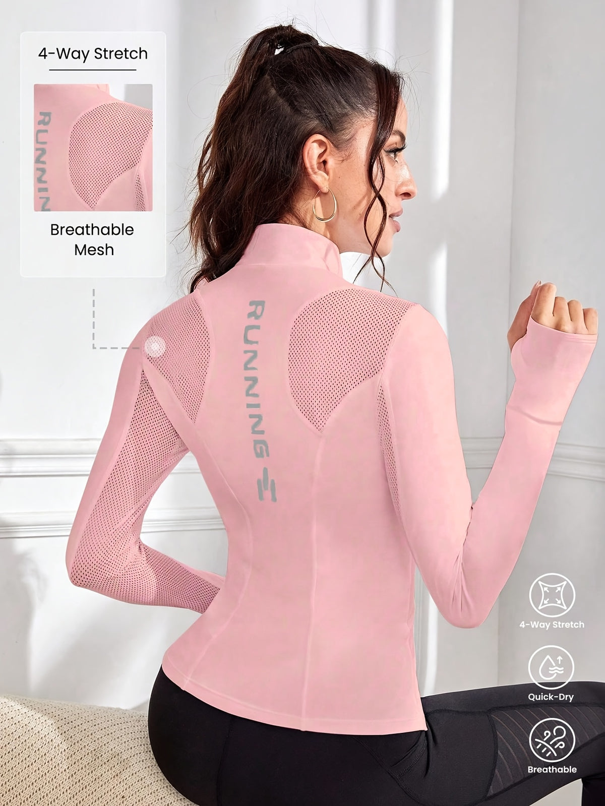 Reflective Letter Mesh Thumbhole Jacket - Pink