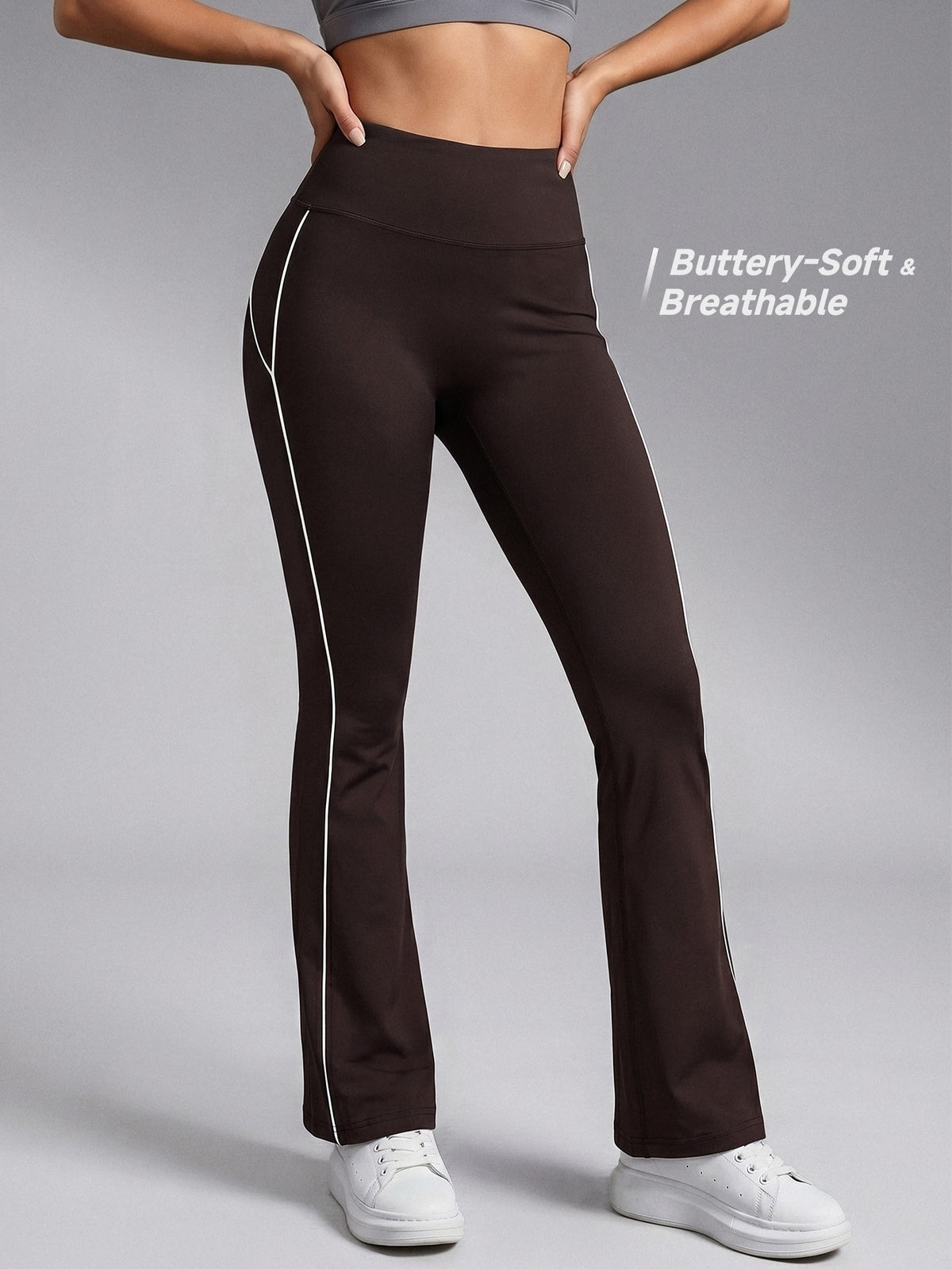Piped Seam Flare Pants - Coffee