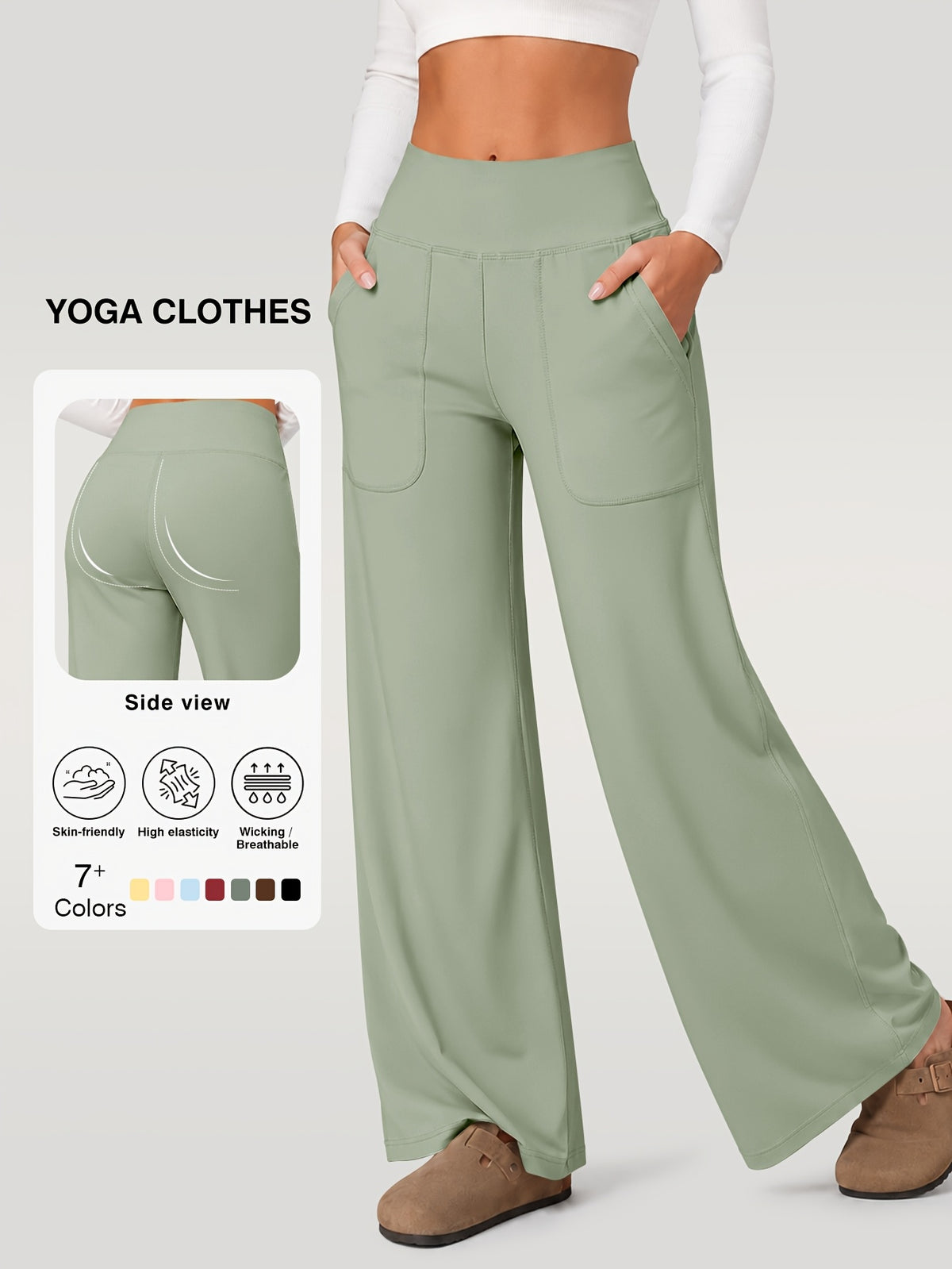 Draped Wide Leg Pocket Pants - Sage Green