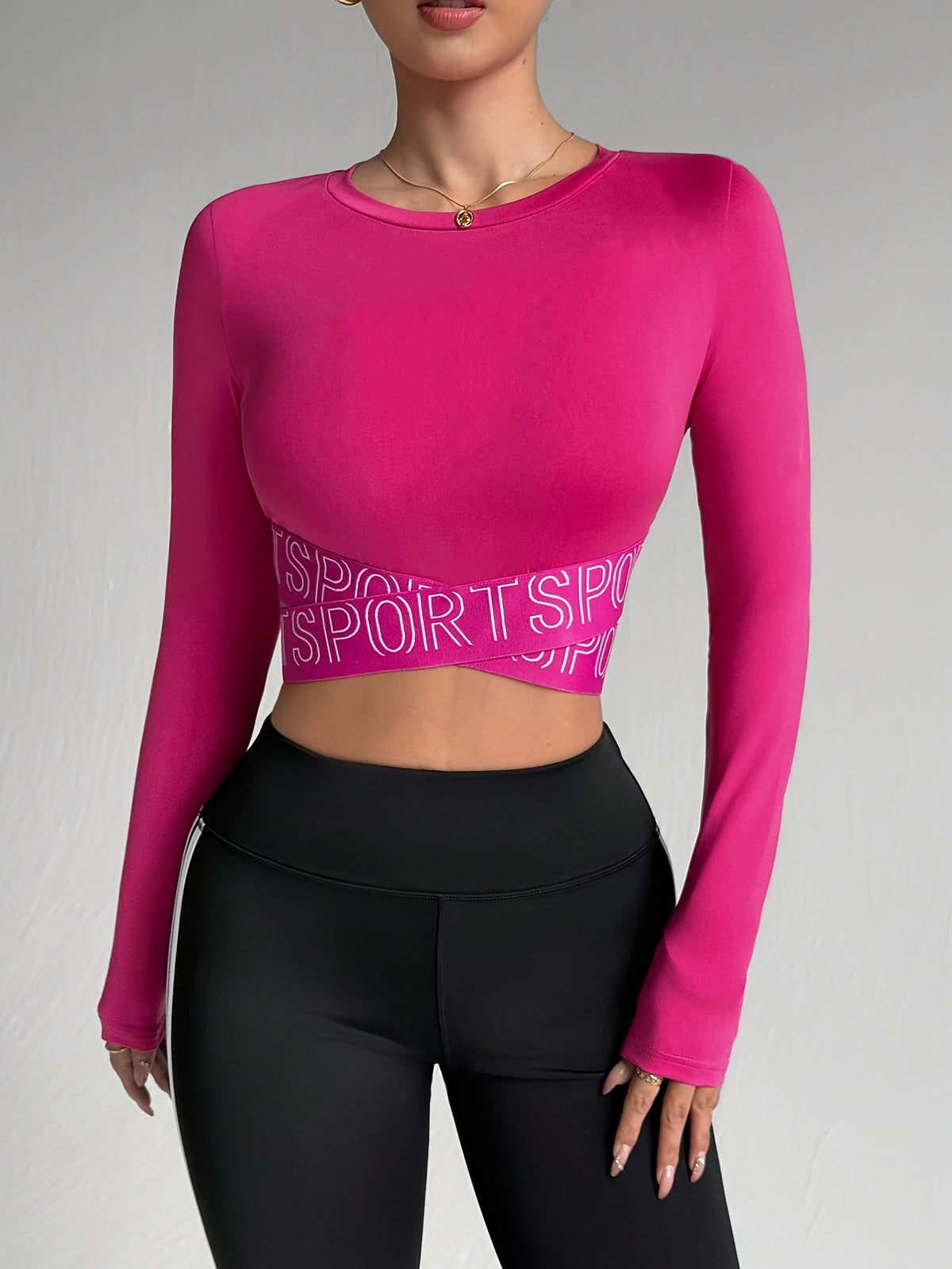 Criss-Cross Letter Strap Long Sleeve Top - Rose