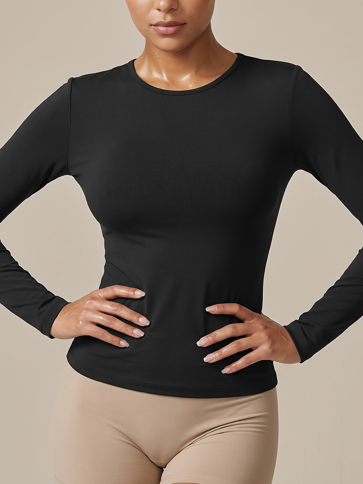 Nylon High Stretch Long Sleeve Tee - Black