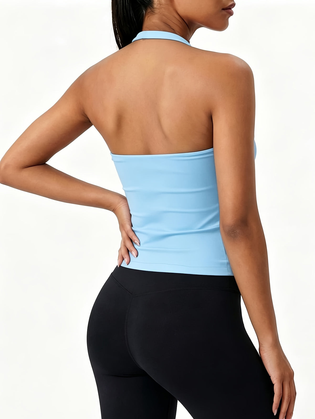 Square Neck Halter Open Back Bra - Light Blue