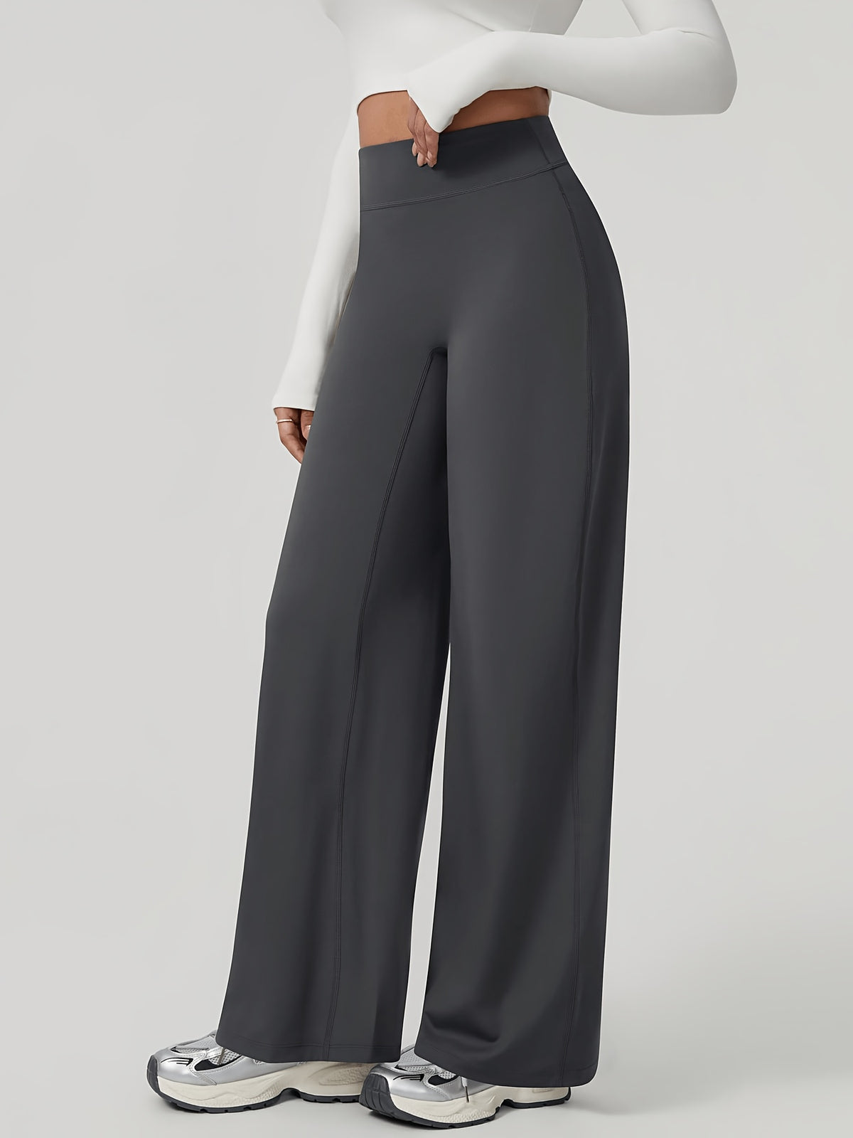 High Waist Wide Leg Yoga Pants - Grey