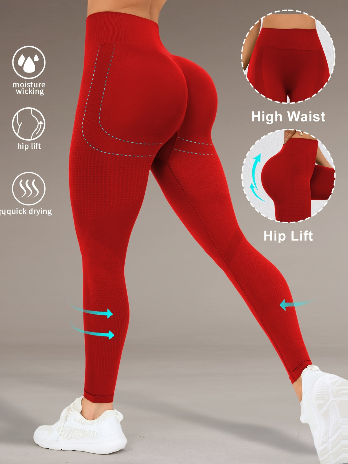 Wide Waistband Lifting Leggings - Red