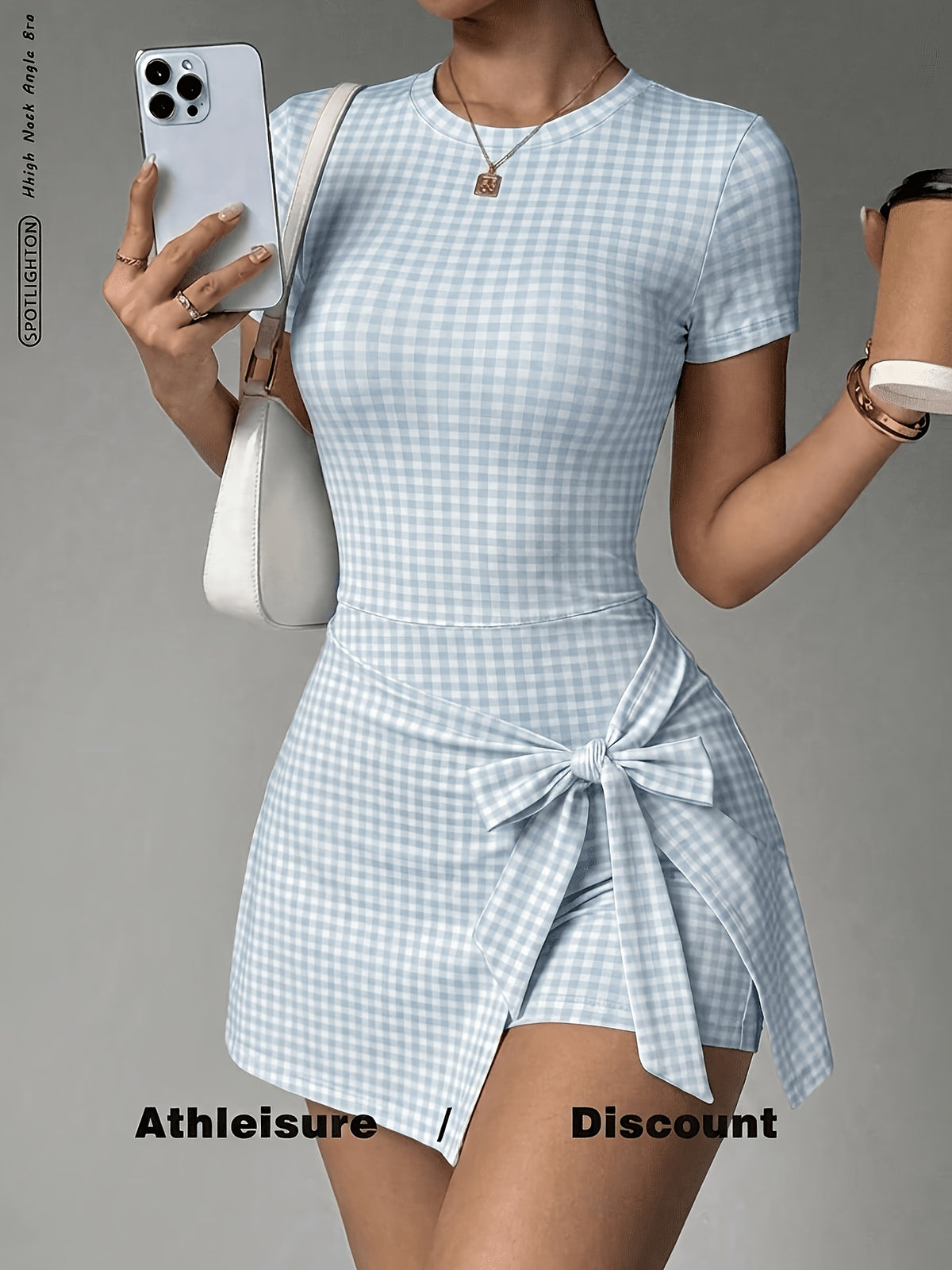 Plaid Bow Back Athletic Dress - Blue Plaid