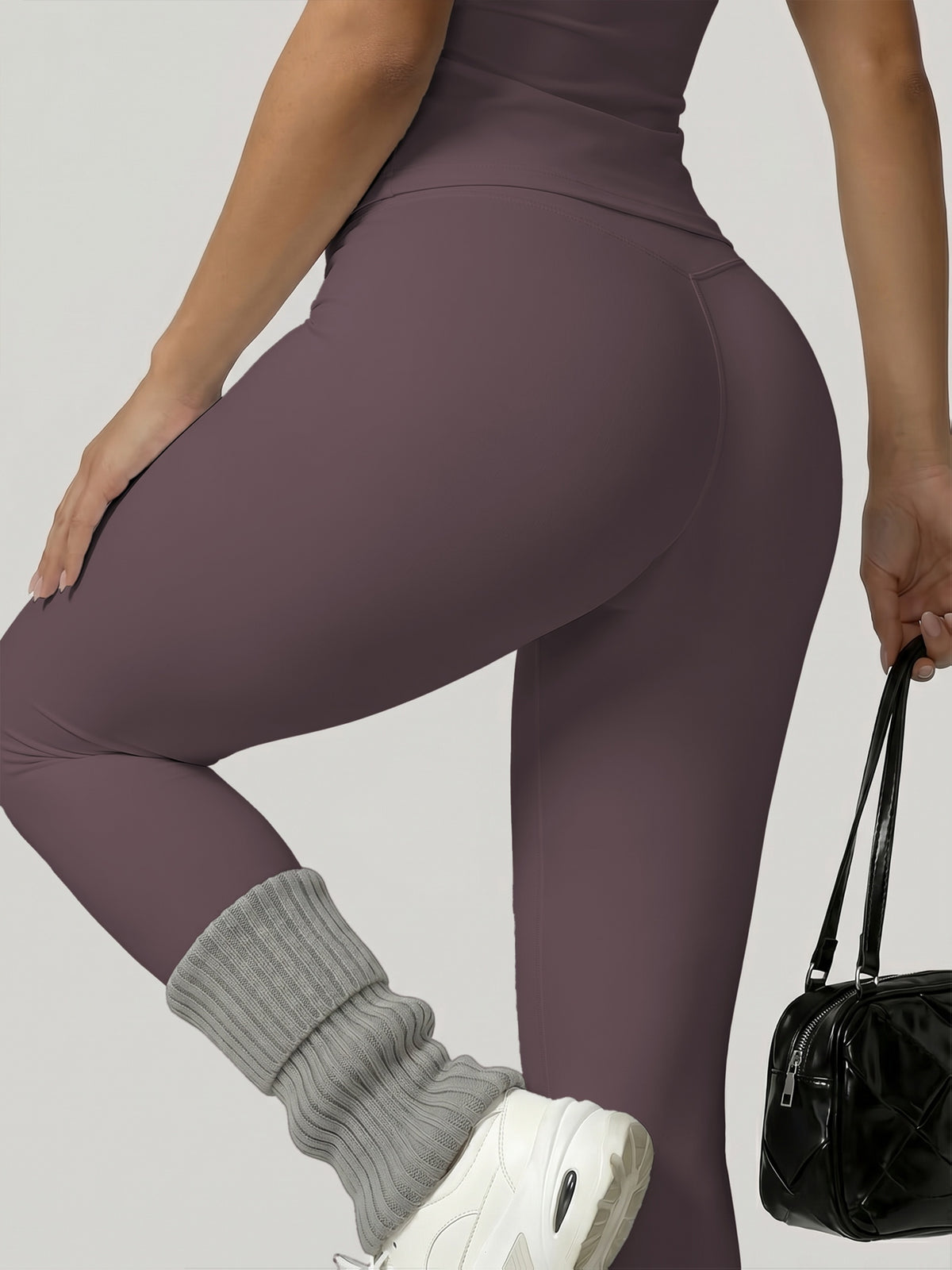 Round Neck Top & Tummy Tuck Leggings Set - Eggplant Purple