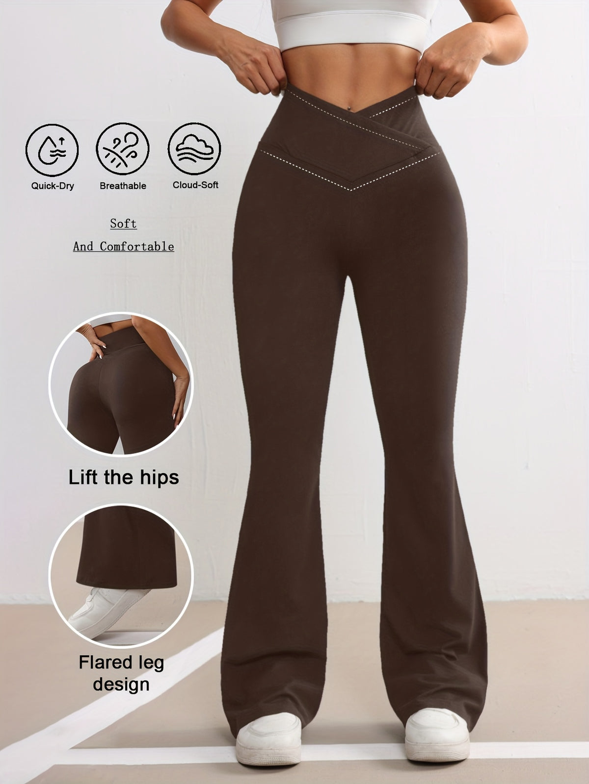 Solid Flare Workout Pants - Dark Brown
