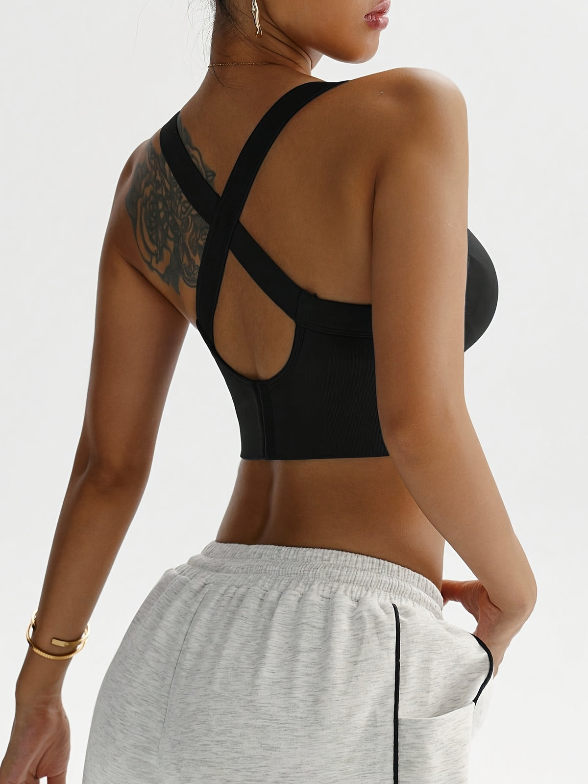 2 Pack Criss-Cross Strap Sports Bras - Black & Blackish Green
