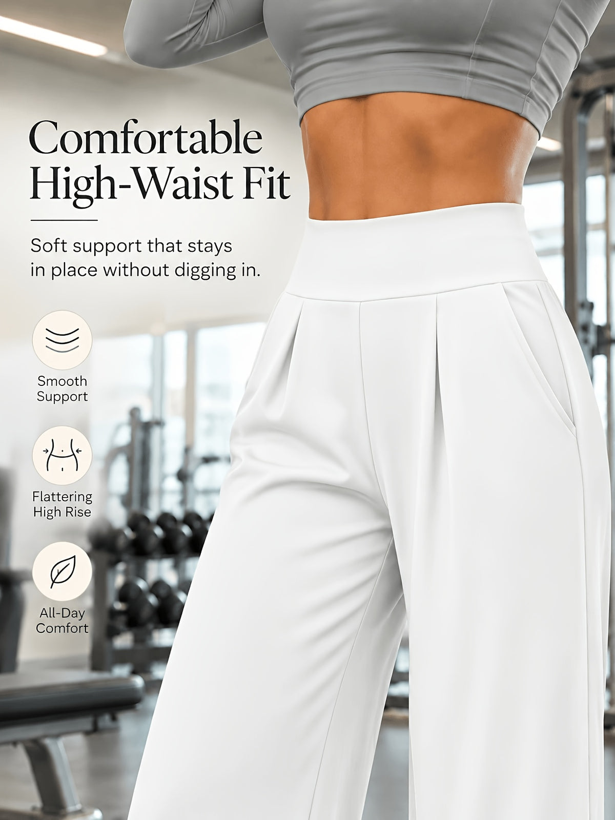 Front Pleat Straight Leg Yoga Pants - White