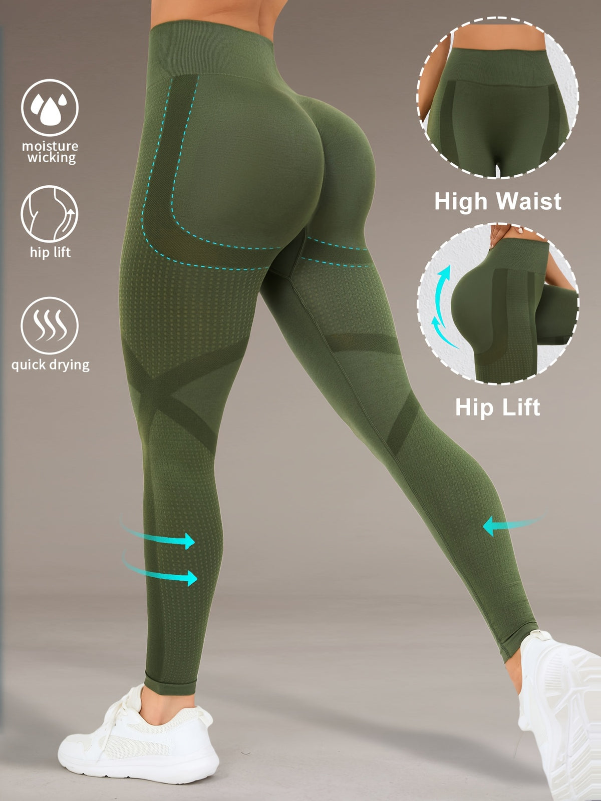 Wide Waistband Lifting Leggings - Fern Green