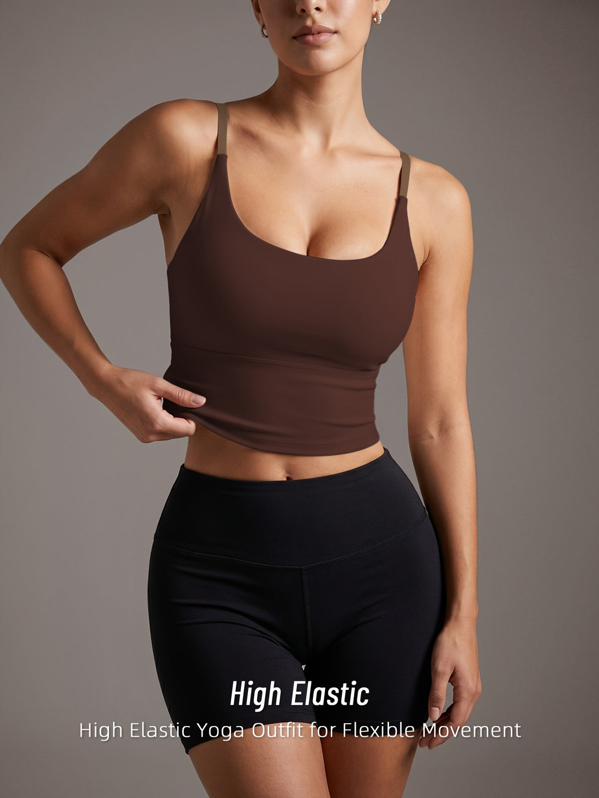 Color Block Padded Yoga Cami - Brown