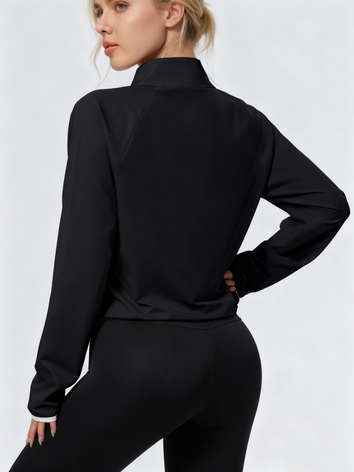 Contrast Trim Stand Collar Windbreaker - Black