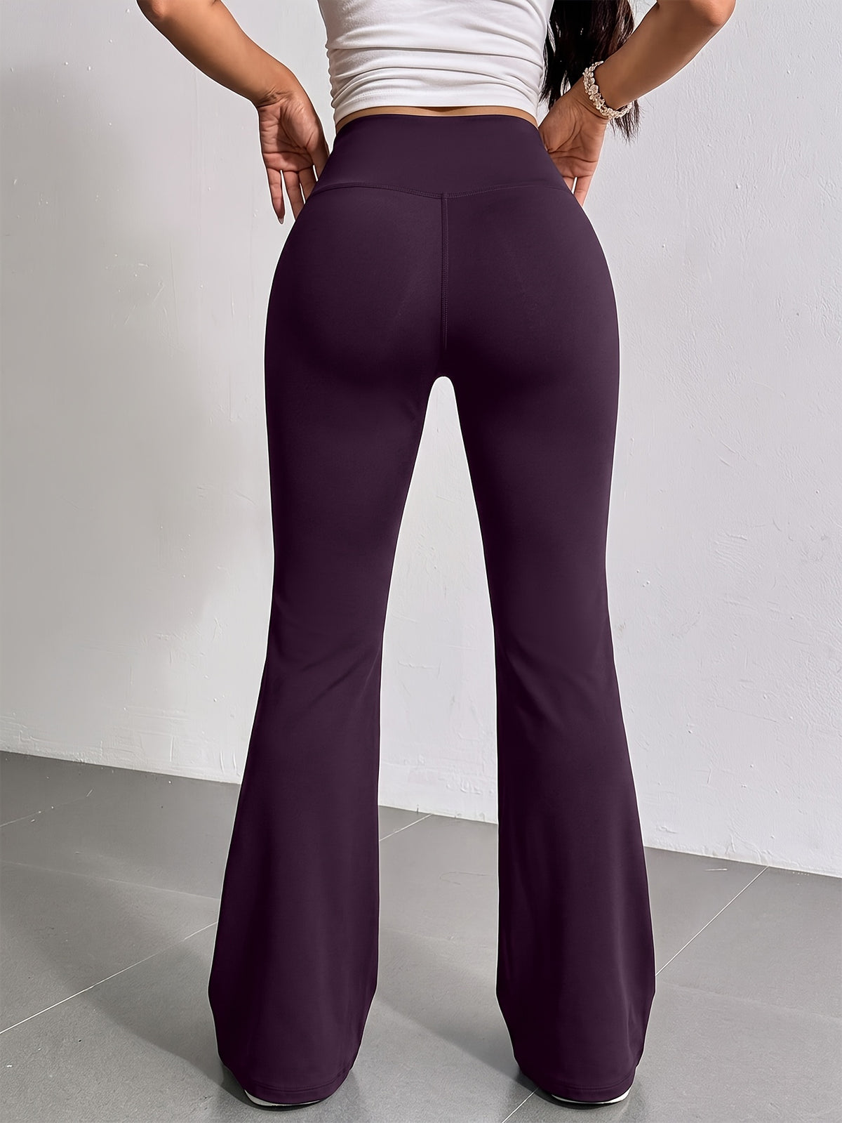 Tummy Control High Waist Flare Leggings - Deep Purple