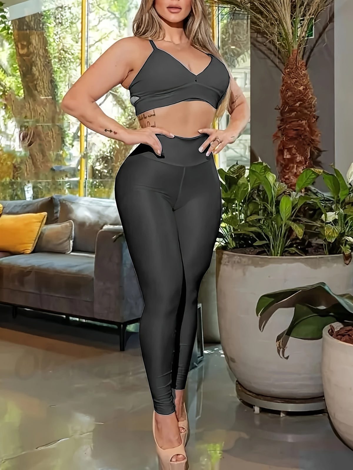 Non-See-Through Butt Lift Pocket Leggings - Black