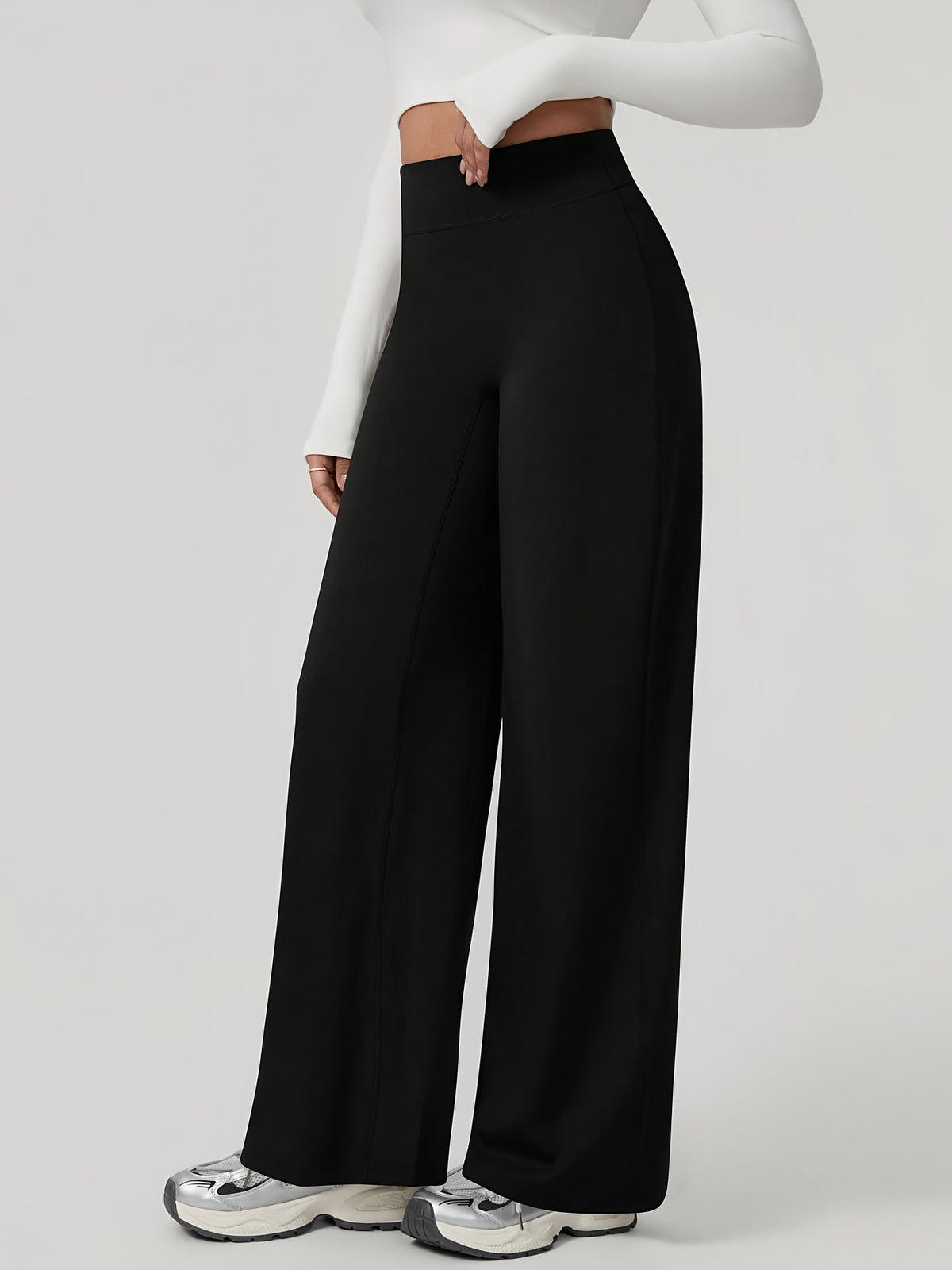 High Waist Wide Leg Yoga Pants - Black