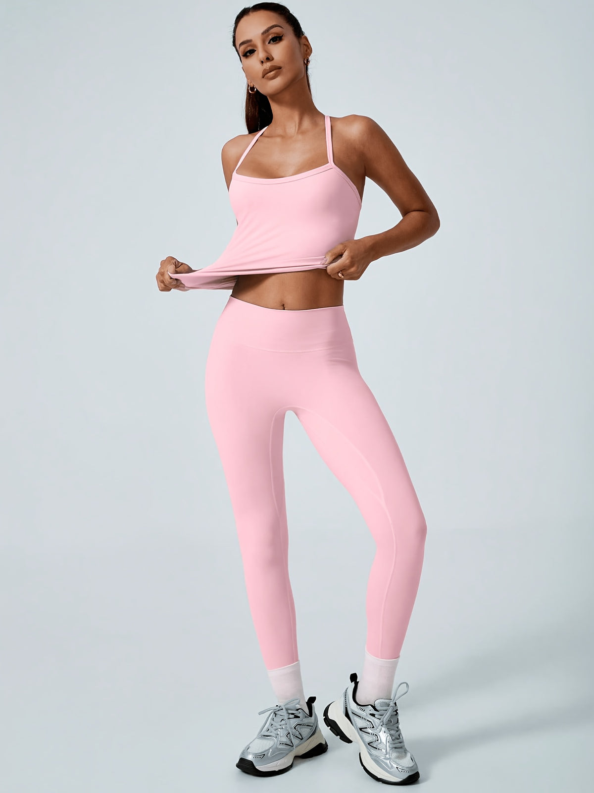 Backless Bra & Leggings Set - Pink