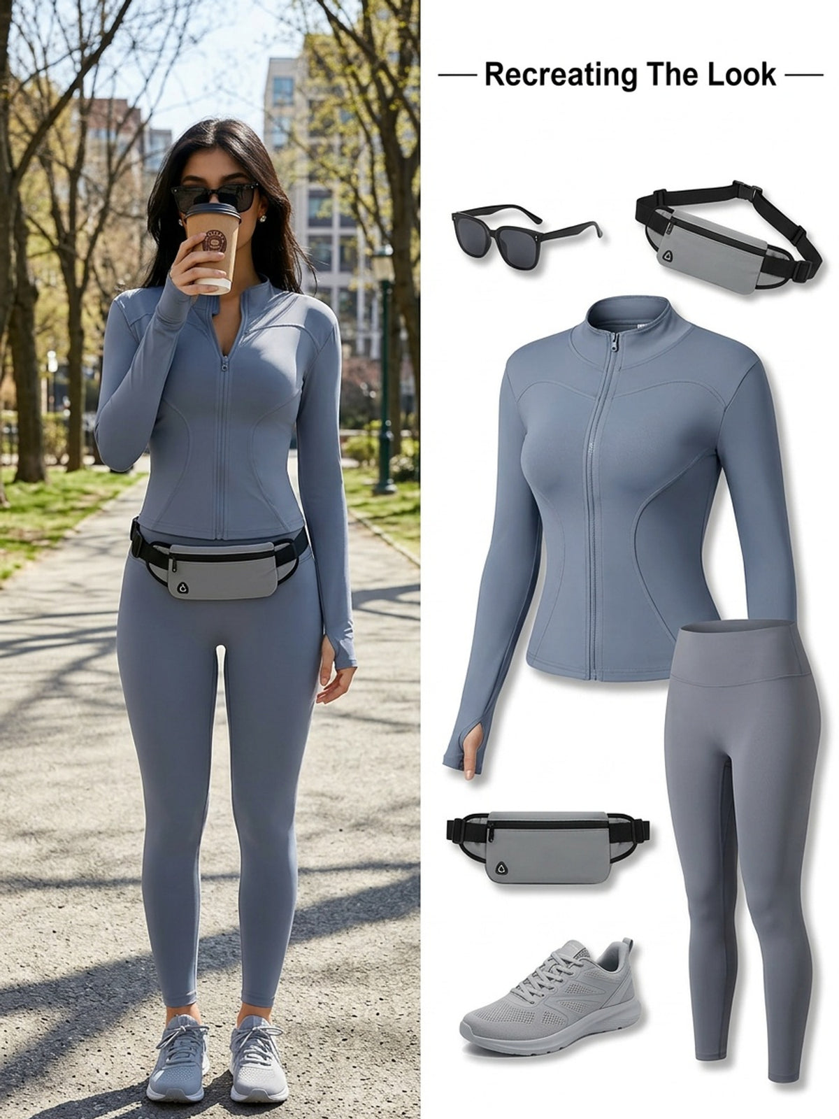 Stand Collar Thumbhole Zip Top - Sea Blue