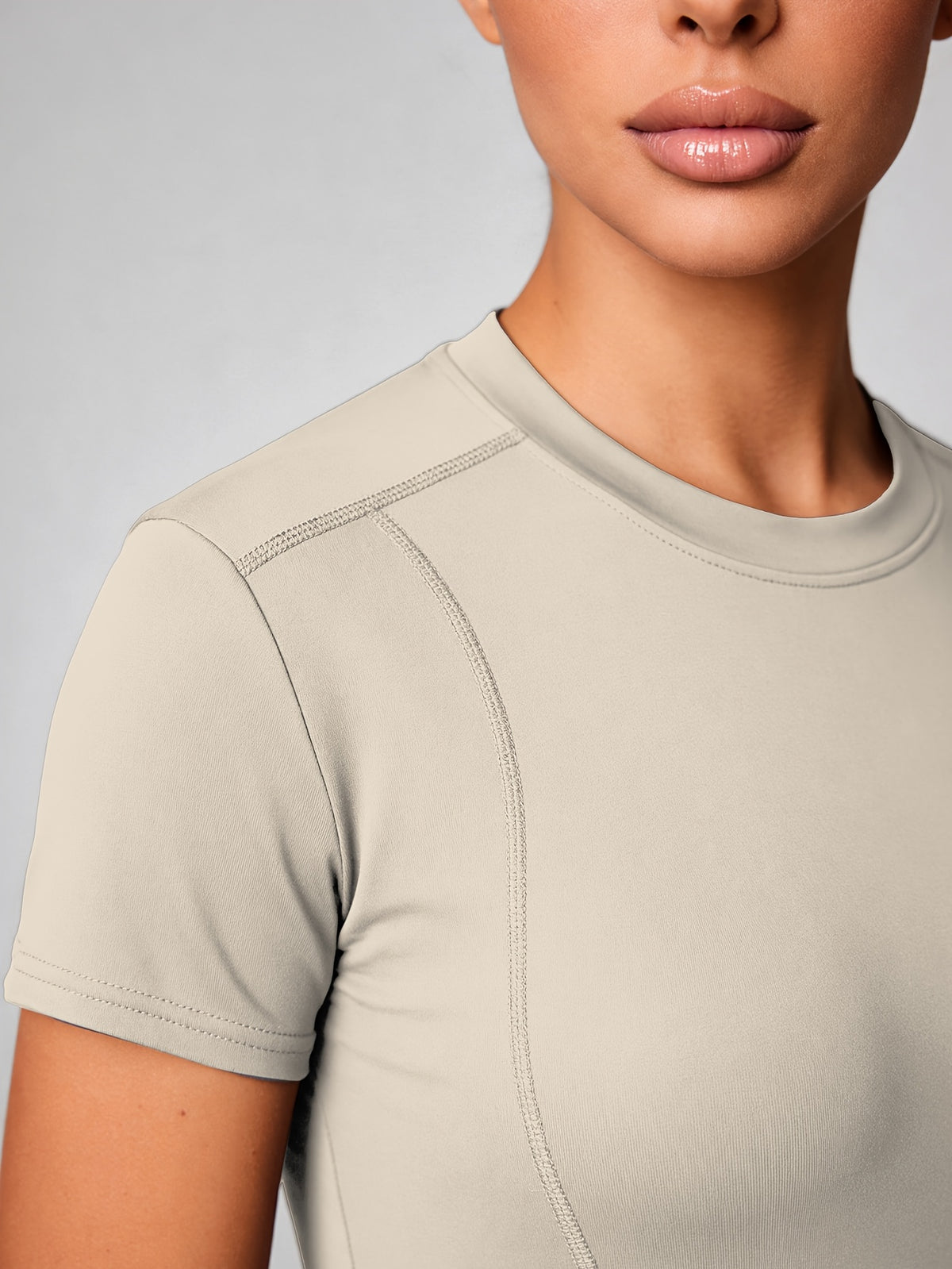 Quick-Dry Round Neck Yoga Tee - Ivory White