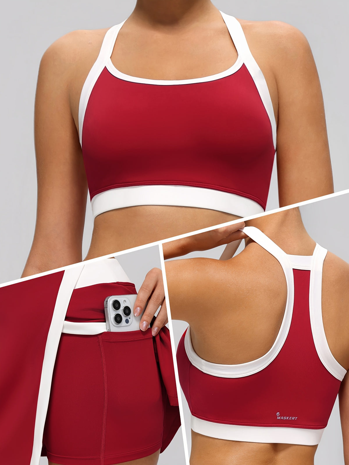 Tennis Bra & Slit Skirt Set - Red